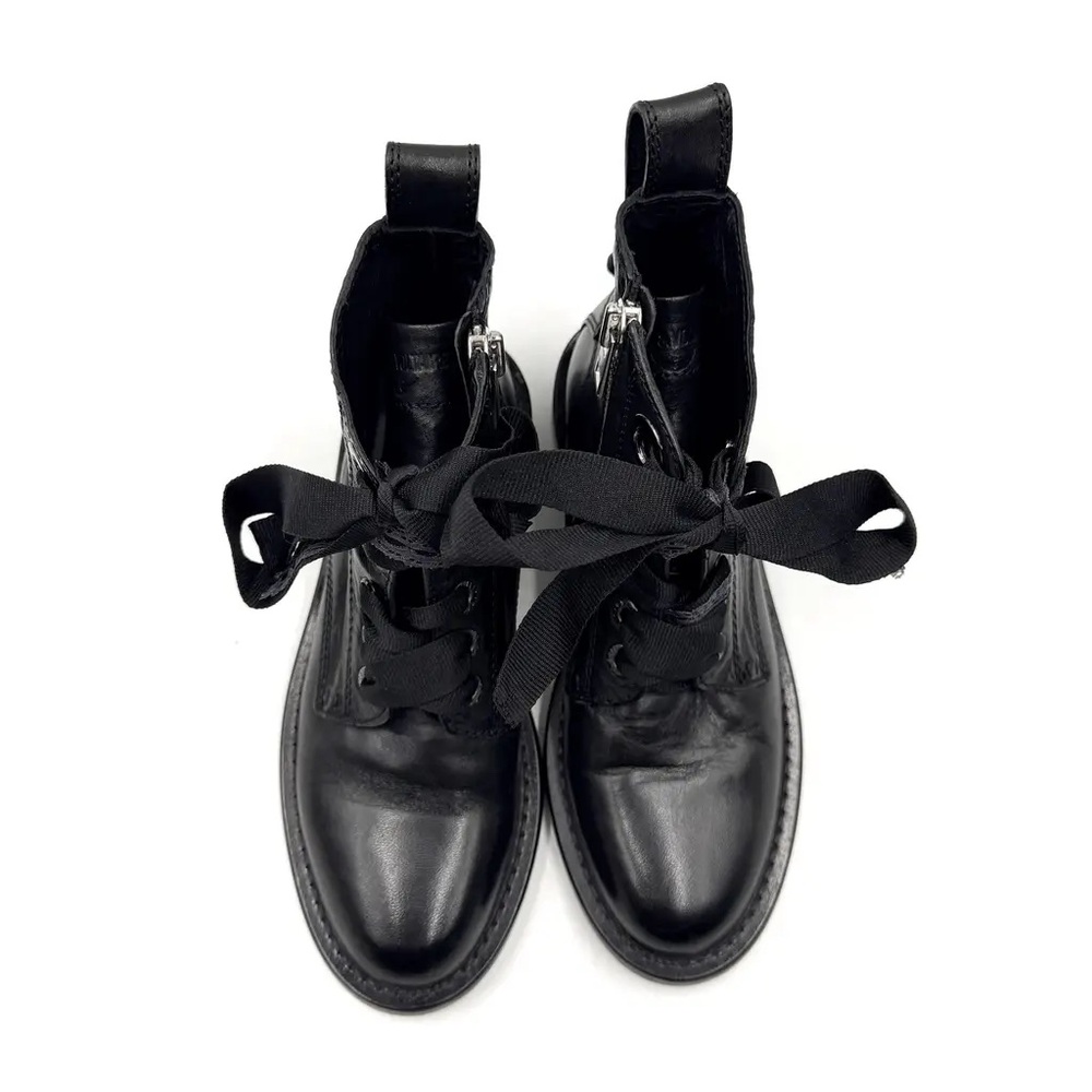 Zadig & Voltaire Black Leather Ribbon-Lace Combat Boots